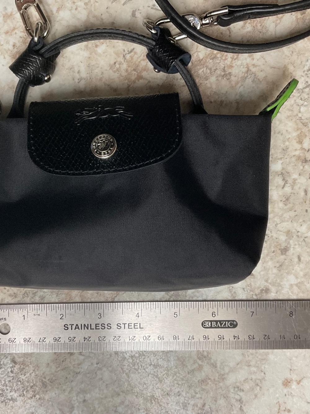 Longchamp Black Crossbody Top-Handle Bag with Lime Details , made in France - Picture 3 of 11